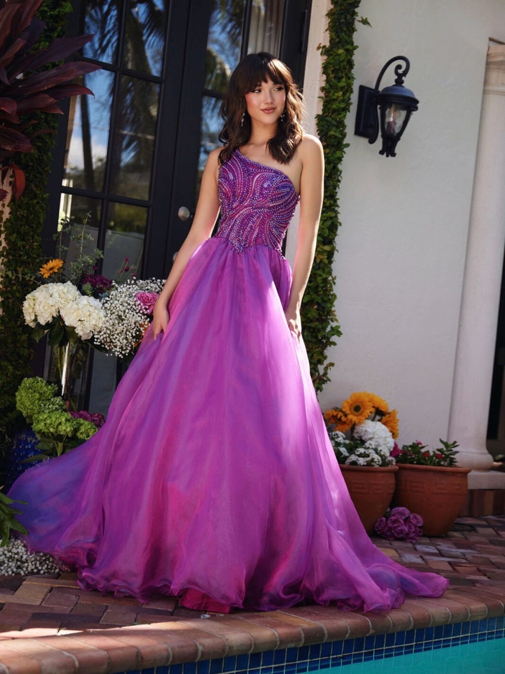 Ava Presley 29258 Beaded Bodice One-Shoulder Dress